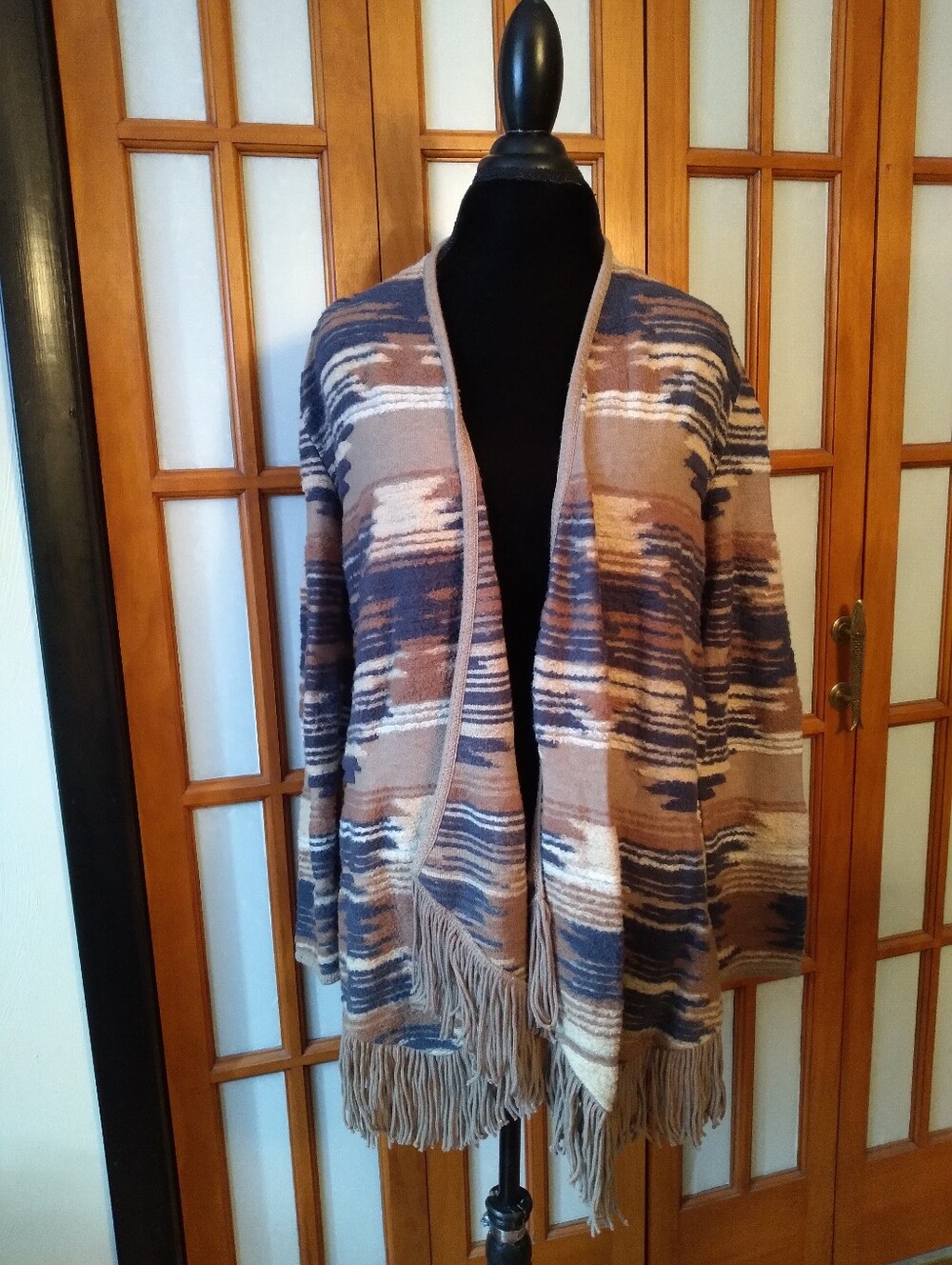 Women's Vintage Lucky Brand Western Aztec Boho Fringed Open Cardigan Sz M